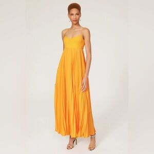 Obando Collective Honeycomb Orange Yellow Empire Waist Pleated Maxi Dress Sz 10